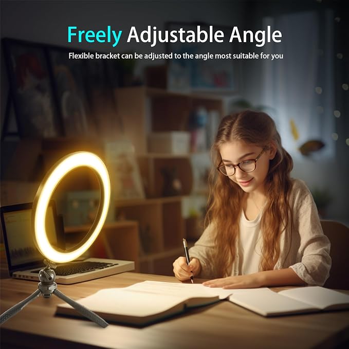 10" Desk Ring Light with Stable Tripod & Phone Holder, 120 LEDs 5-Color 10-Level Dimmable, Wireless Bluetooth Remote, Phone Selfie Light for Desk/Zoom/YouTube/TikTok - Image 3
