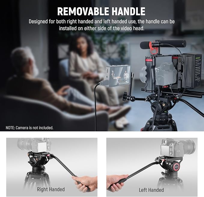 NEEWER 74" Video Tripod with Fluid Head & Damping Control, Aluminum Heavy Duty Camera Stand Professional with QR Plate for DSLR Camcorders for Video Recording, Cleaning Cloth, Max Load 17.6 lbs, TP74 - Image 6