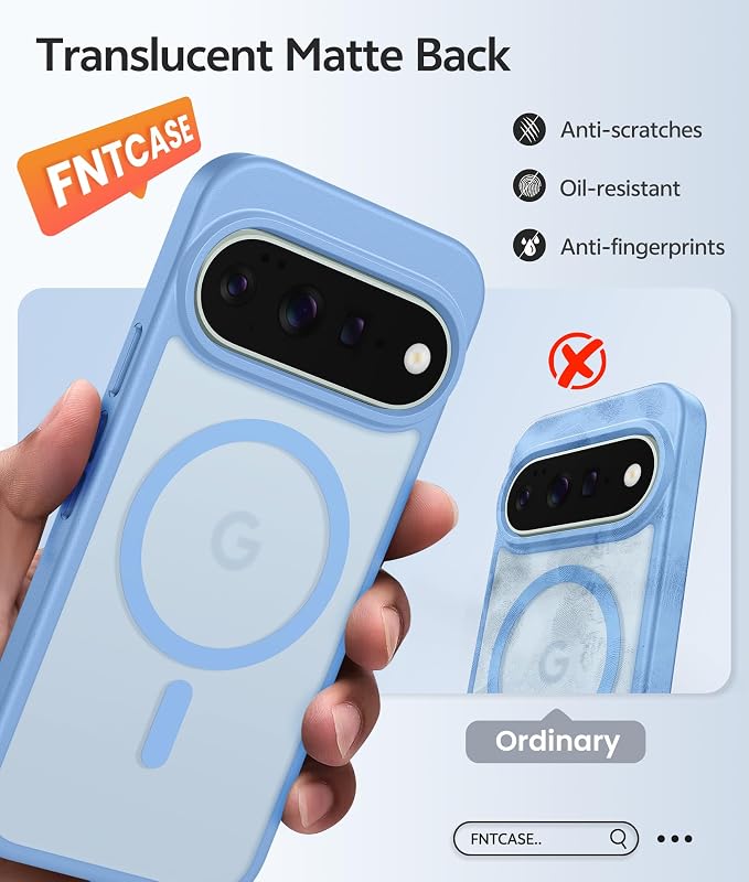 FNTCASE for Google Pixel 11 Pro XL Case, Fit for Magsafe, Screen Protector | Translucent Matte Magnetic Back, 14FT Military Grade Drop Protection, Shockproof Protective Phone Cover, Light Blue - Image 7