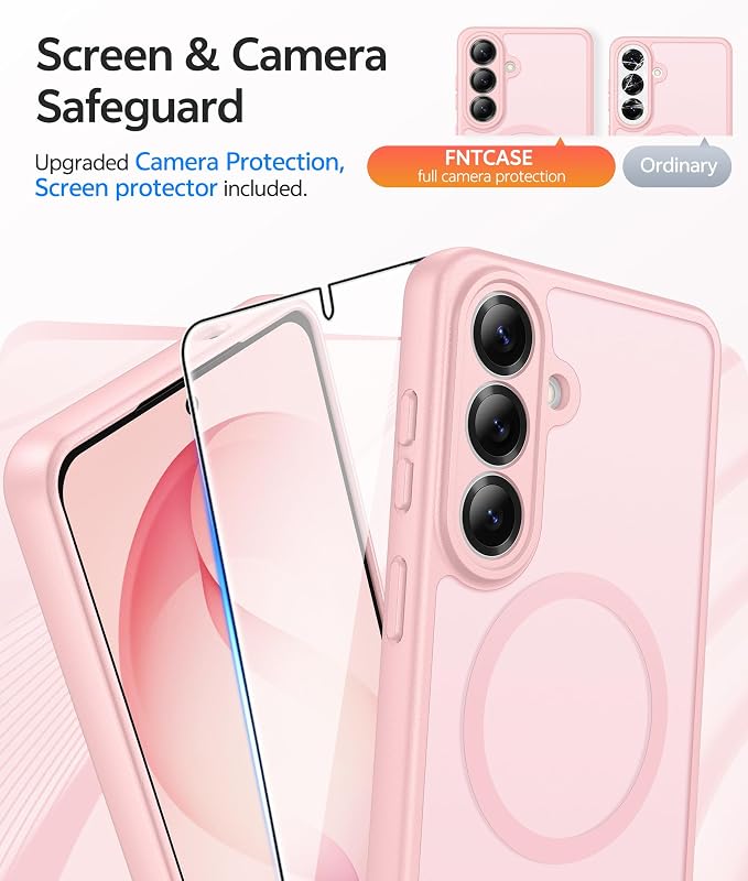 FNTCASE for Samsung Galaxy S26 Case, Fit for Magsafe, with Screen Protector | Full Camera Protection, Translucent Matte, 14FT Military Grade Drop Proof, Shockproof Protective Phone Cover, Light Pink - Image 4