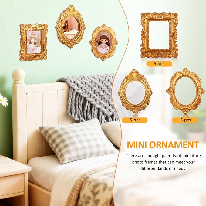 Toyvian Miniature Photo Frames, 15Pcs Dollhouse Decor Accessories | Tiny Picture Frames For Mini House Scenes, DIY Crafts And Creative Display Projects - Image 6