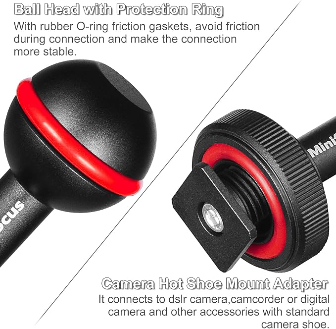 MINIFOCUS 1" Ball Head Cold Shoe Base Adapter, Universal Ball Joint Bracket with Cold Shoe Base Adapter for Diving Light Underwater Camera Waterproof Housings Case Video/Flash/Strobe Hot Shoes - Image 2