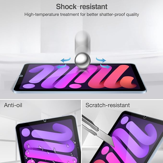 ProCase 3 Pack Screen Protector for iPad Mini 7(A17 Pro) / Mini 6 8.3 inch | with 3 Camera Lens Protector, 9H Hardness HD Clear Tempered Glass Film Guard for iPad Mini 7th 6th Generation 2024 2021 - Image 7