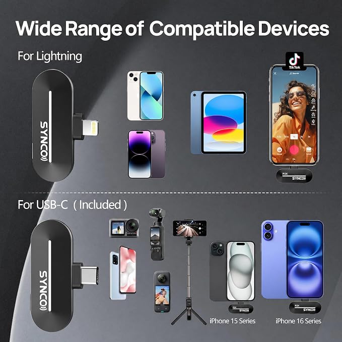 SYNCO Wireless Lavalier Microphone, USB-C Wireless Microphones for iPhone 15, Andriod Phone, P1XT Professional Lapel Mic for Tiktok, YouTube, Streaming, Vlog Video Recording, for Type-C Devices - Image 7