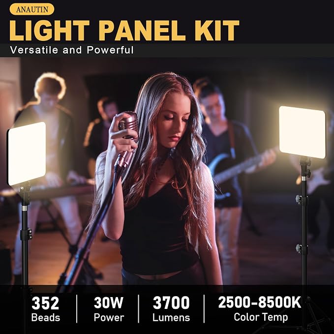 30W Upgraded Photography Lighting Kit, Anautin 2-Pack LED Video Lighting for Video Recording, 3700Lux Studio Lights with Tripod Stand for Photography, Streaming, Gaming, Podcast, Filming, Vlogging - Image 4