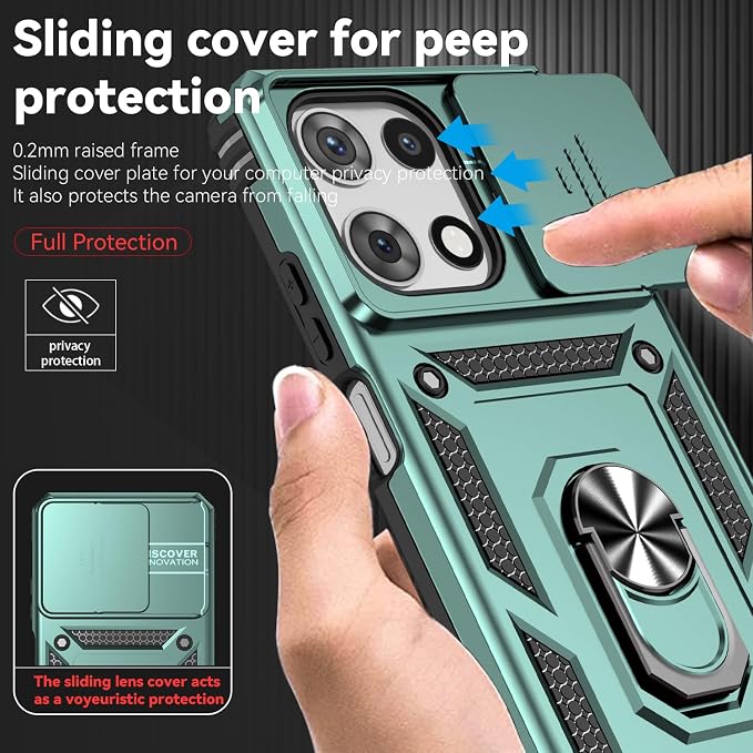 for Motorola Moto G 2025 / Moto G 2026 / Moto G Play 2026 Case, with Slide Camera Cover HD Screen Protector [Military Grade 16ft. Drop Tested] Ring Holder Kickstand Protective Phone Case, Dark Green - Image 5