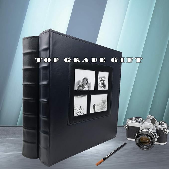 RECUTMS Photo Album 4x6 500 Photos Leather Large Family Memory Book Black | Large Capacity, Black Inner Page, Horizontal Vertical Pockets, Travel Graduation Wedding Photobook, DIY Cover Window - Image 6