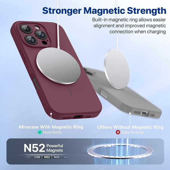 miracase Magnetic for iPhone 16 Pro Max Case, [Soft Anti-Scratch Microfiber Lining], Compatible with MagSafe, Liquid Silicone Case Shockproof Drop Protection Phone Case for 16 ProMax,Wine Red | Compatible with MagSafe, Soft Microfiber Lining, Premium S... - Image 4