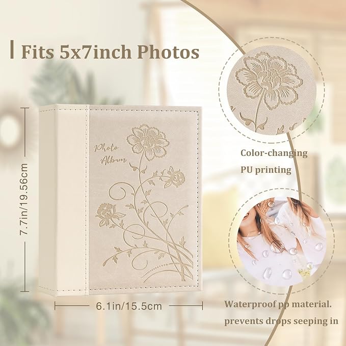 Artmag Photo Album 5x7 Clear Pages Pockets Leather Cover Slip Slide in Photo Album Book Holds 100 Vertical 5x7 Photos Picture Book for Wedding Family (Beige) - Image 2