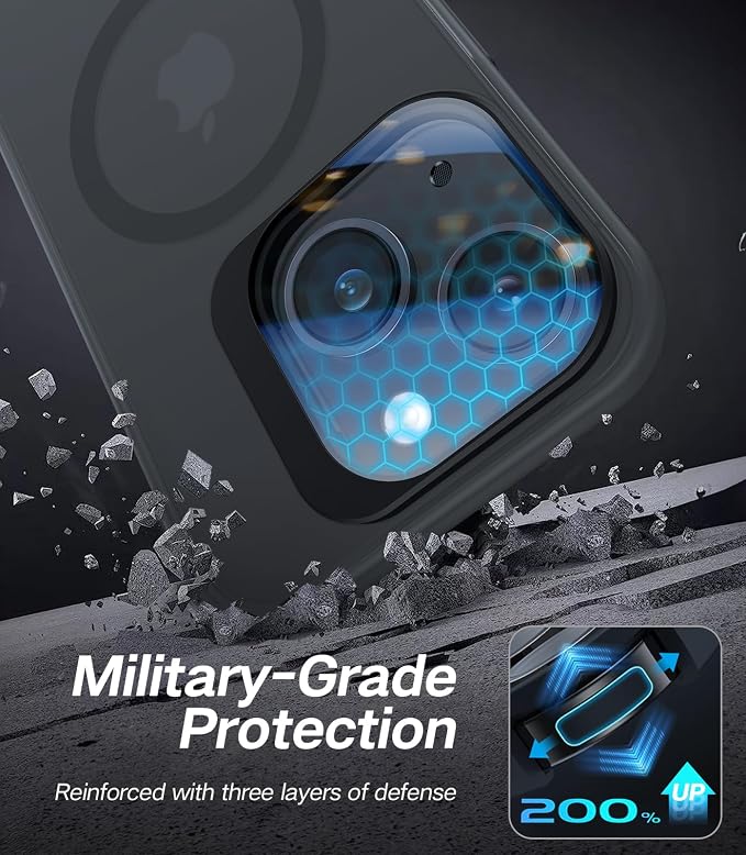 VOFATA for iPhone 14 Plus Case with Camera Cover Stand [Built-in 9H Camera Lens Protector][Fit for Magsafe] Military Grade Shockproof Translucent Matte Magnetic Phone Case 6.7",Black - Image 5