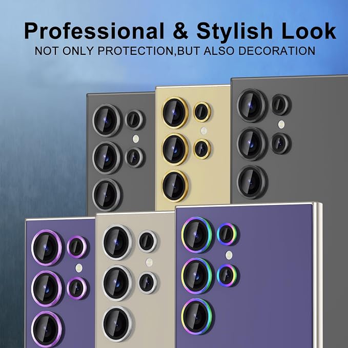 for Samsung Galaxy S24 Ultra Camera Lens Protector, Individual Metal Ring Tempered Glass Lens Cover, [Strong Adsorption] Scratch Resistant Ultra-Thin HD Clear Lens Cover, 1 Set-Purple - Image 7