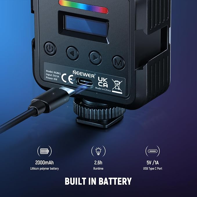 NEEWER Magnetic RGB Camera Light, 360° Full Color RGB61 Small LED Panel Video Light with 3 Cold Shoe Mounts/CRI 97+/20 Scene Modes/2500K-8500K/2000mAh Portable Recording Photography Selfie Lighting - Image 6