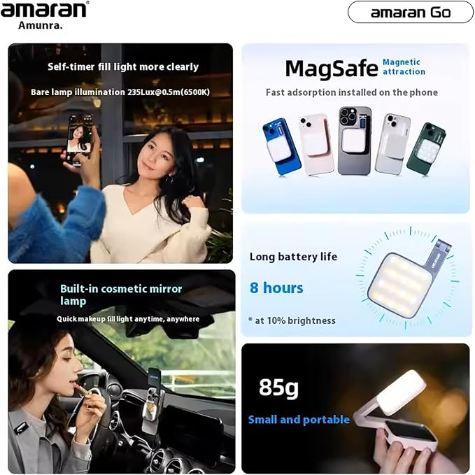 Amaran Go Magnetic Selfie Phone Light,Dual LED Light Source (Pink) | with Adjustable Mirror Light CCT 2700K-6500K,Rechargeable for Selfie,Makeup,Video Conference,TikTok,for iPhone & Android - Image 2