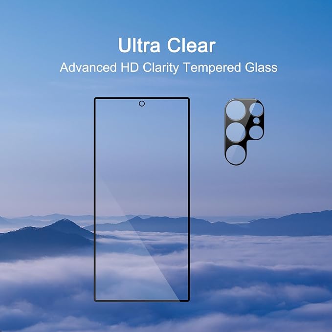 Ailun Screen Protector + Camera Lens Protector for Galaxy S24 Ultra | 3+3 Pack, 6.8 Inch, Tempered Glass, Fingerprint Unlock, 0.25mm Ultra Clear, Case Friendly - Image 4