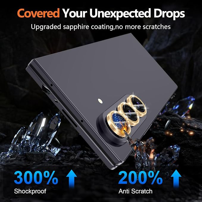 for Samsung Galaxy Z Fold 8 Ultra Camera Lens Protector, Individual Metal Ring Tempered Glass Lens Cover, [Strong Adsorption] Scratch Resistant Ultra-Thin HD Clear Lens Cover, 1 Set-Gold Sparkly - Image 4