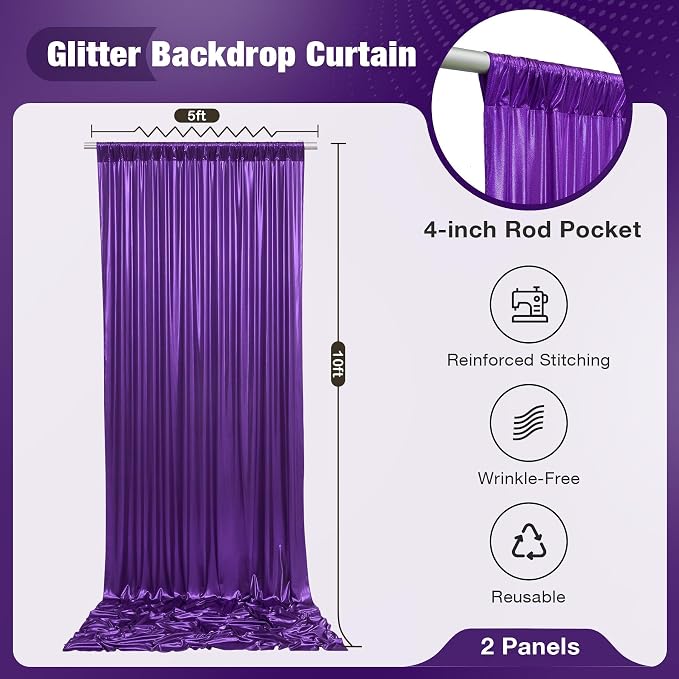 10x10FT Purple Sequin Backdrop Curtain for Party - 2 Panels 5x10FT Wrinkle-Free Shimmer Drapes for Birthday, Wedding, Christmas, Decorations & Photography - Image 5