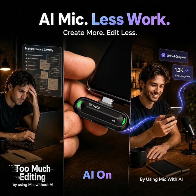 SYNCO AI Mini Wireless Lavalier Microphone for Android USB-C Creators | AI Translation & Instant Summaries, AI Noise Reduction and Mind Maps, Save Time for Vlogs, Interviews, Meetings, Travel - Image 5