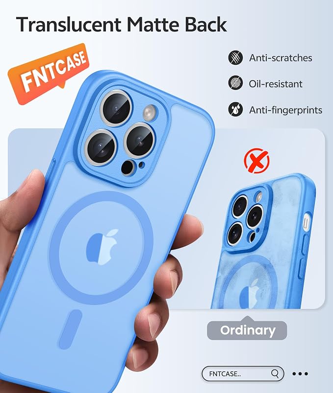 FNTCASE for iPhone 14 Pro Max Case, Fit for Magsafe, Glass Screen Protector | Full Camera Protection, Translucent Matte, 14FT Military Grade Drop Proof, Shockproof Protective Phone Cover, Ice Blue - Image 6