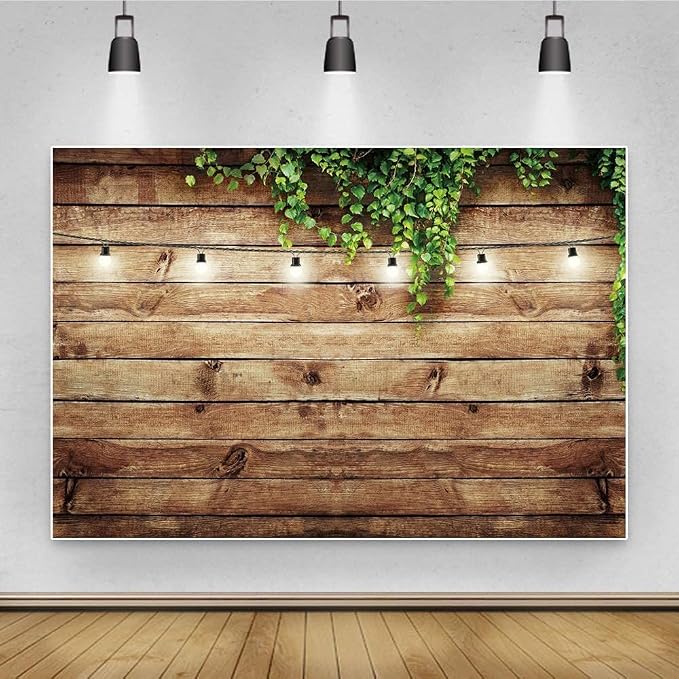 15x10ft Rustic Background for Photography Green Leaves Woodlands Photos Backdrops Wood Plank Backdrops for Weddings Birthday Baby Shower Party Barn Farmhouse Decorative Banner - Image 2
