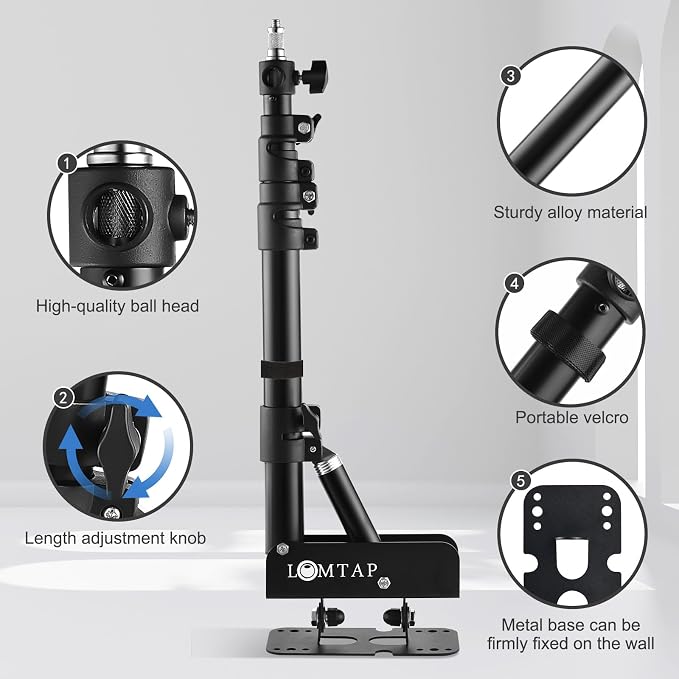 Ring Light Wall Mount Adjustable 45.7" Boom Arm Stand for Photography Lighting Studio, Camera Triangle Wall Mount, Sturdy Alloy Support for Salon, Tatto Light, Barber Shop, Strobe - Image 3