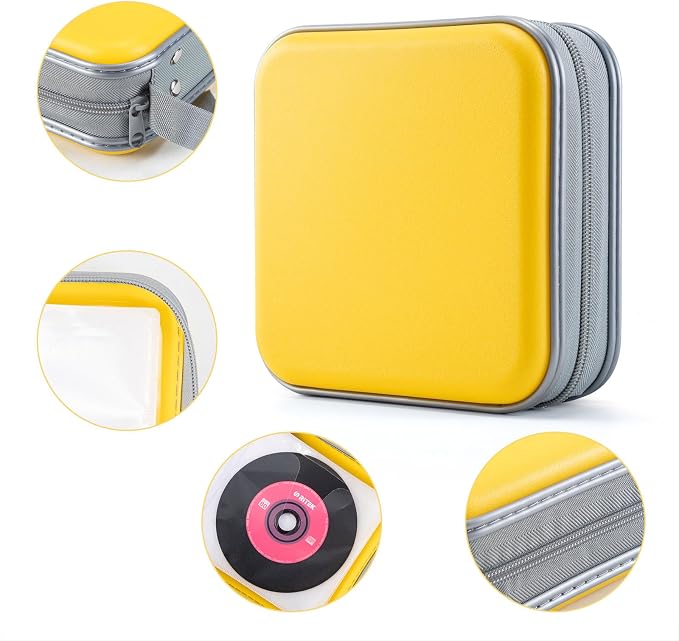 LIOVODE DVD Case, 48 Capacity Hard Plastic CD Case Holder for Car | DVD Storage, Hand Strap, Zipper Closure, Scratch-Resistant Sleeves, CD Storage for Music Blu-Ray Game Disc for Travel Office - Image 3