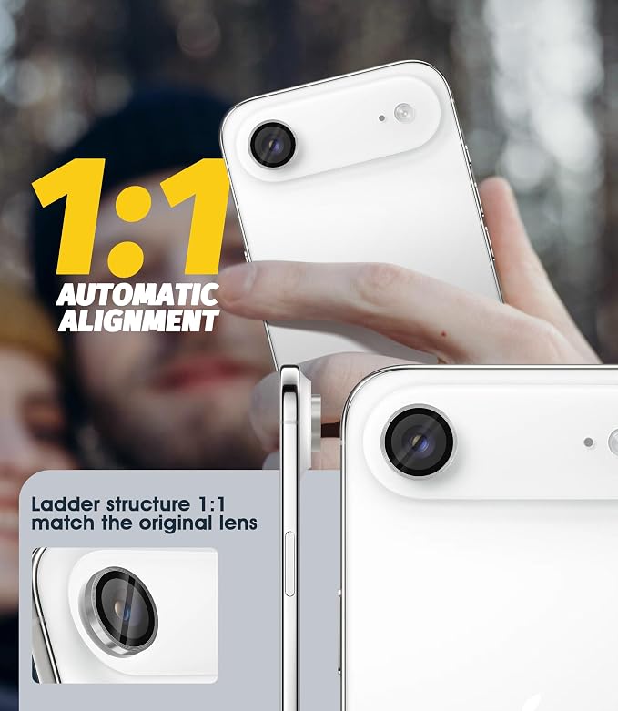Orzero (3 Pack) Camera Lens Protector Compatible for iPhone Air 2025 / iPhone 17 Air, Protector de Cámera Individual 3D Alloy Metal Ring Glass Cover CD Pattern Case Friendly - Sliver - Image 4
