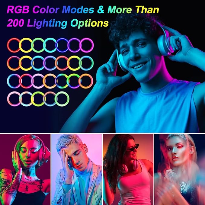 12.3" Ring Light with 74" Tripod Stand/Phone &iPad Holder-53 RGB Mode Light | Wireless Remote Circle Halo Light for iPhone, 12 Dimming Levels LED Ringlight with Stand for Makeup/Live Stream/Photo/TikTok - Image 3