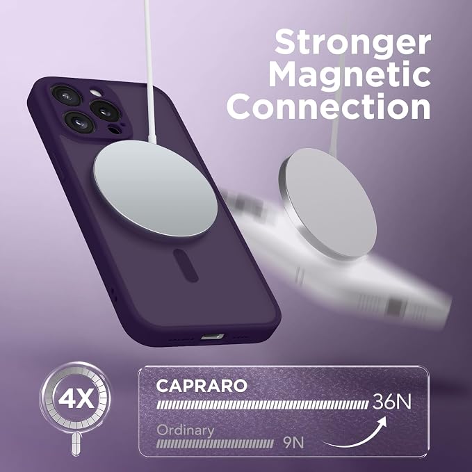 CAPRARO for iPhone 13 Pro Case, Compatible with MagSafe | Upgraded [Full Camera Protection] Shockproof Protective Slim Translucent Matte Magnetic Phone Case 6.1'', Deep Purple - Image 4