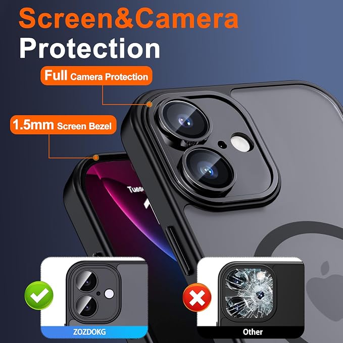 for iPhone 16 Case with Privacy Screen Protector, Black | Full Camera Protection, Matte Translucent, Magnetic, Compatible with MagSafe, Shockproof Phone Cover, Slim Fit - Image 6
