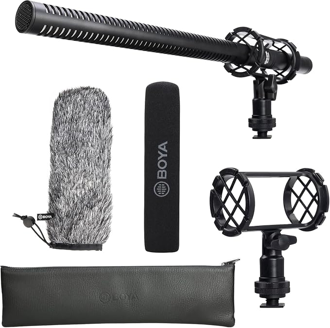 BOYA BY-BM6060L External Shotgun Microphone for Camera DSLR,Super-Cardioid Mic with Shockmount for Film Vlog, Professional Condenser Microphones for Video Recording Voice Interview YouTube by BOYA