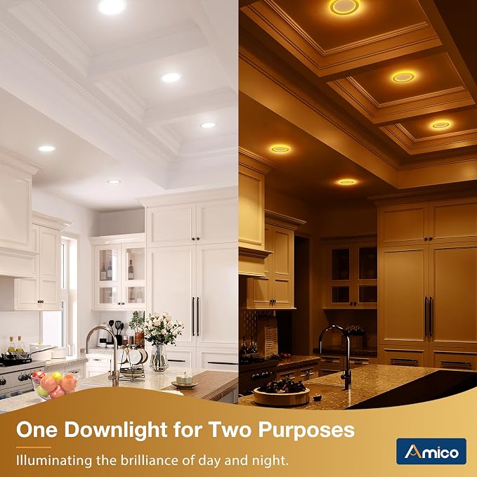Amico 12 Pack 6 Inch 5CCT LED Recessed Light with Double Ring Night Light | 2700-5000K Selectable Ultra-Thin Recessed Ceiling Lighting, 12W=110W, 1100LM, Dimmable Canless Wafer Downlight, ETL, FCC - Image 2