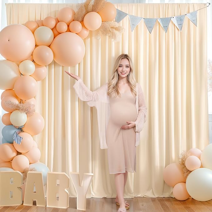 Champagne Backdrop Curtains 8 Panels - Wrinkle-Free Polyester Photography Drapes for Baby Shower & Birthday Party - 32 X 10FT - Image 3
