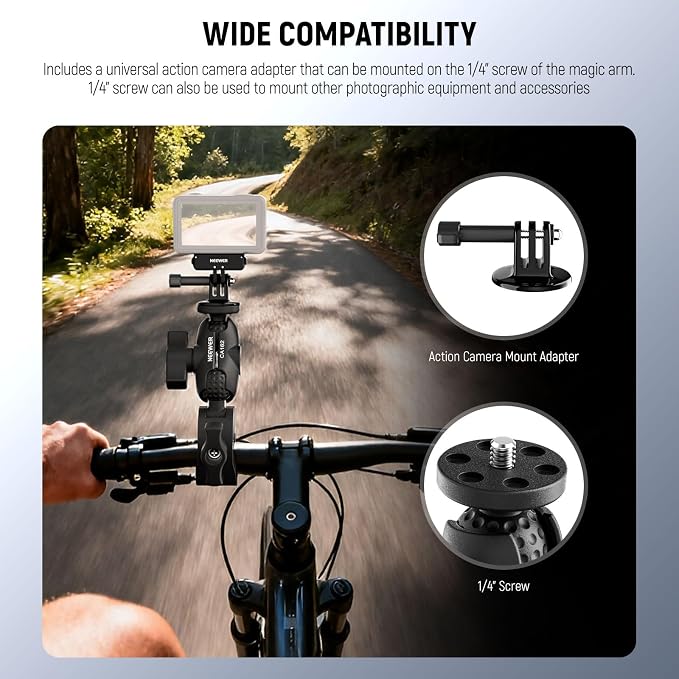 NEEWER Super Clamp Action Camera & Phone Mount with Dual Ball Heads, CA162 | Bike/Bicycle/Motorcycle Handlebar Holder, Compatible with iPhone Insta360 DJI Osmo Action GoPro Hero, for POV Video Recording - Image 2