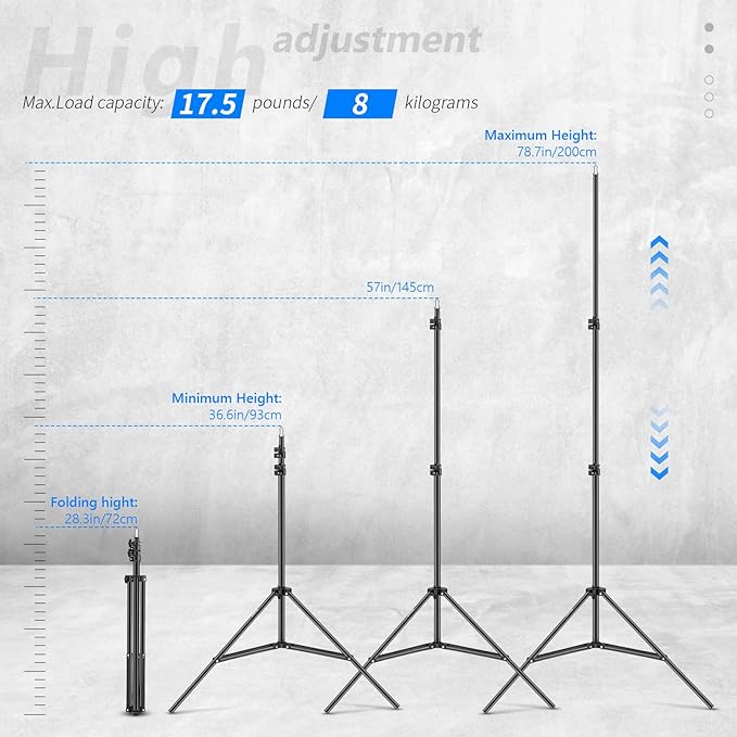 Neewer Photography Light Stand, 3-6.6ft/92-200cm Adjustable Sturdy Tripod Stand for Reflectors, Softboxes, Lights, Umbrellas, Load Capacity: 17.6lb/8kg | Sturdy Tripod Stand for Reflectors, Softboxes, Lights, Umbrellas, Load Capacity: 17.6lb/8kg - Image 2
