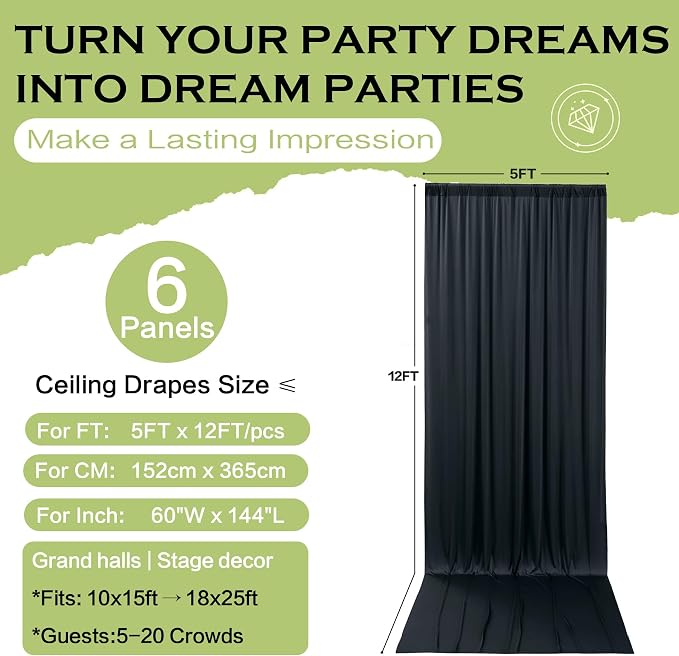 30x12 ft Black Backdrop Curtains for Weddings Parties, Birthdays and Photos - Image 6