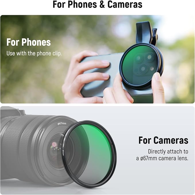NEEWER 67mm Clip On CPL Filter, Circular Polarizing Polarizer Phone Camera Lens Photography Accessories Kit Compatible with iPhone 17 16 15 Pro Max Plus 16e 14 13 mini, FL-B23 - Image 6