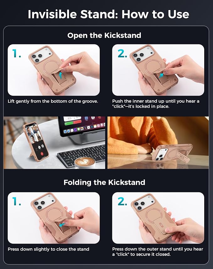 Goton 3 in 1 for iPhone 17 Pro Case with Privacy Screen Protector | Glass Camera Lens Protector,Compatible for MagSafe,Invisible Kickstand, Shockproof Phone Cover for iPhone 17Pro - Image 8