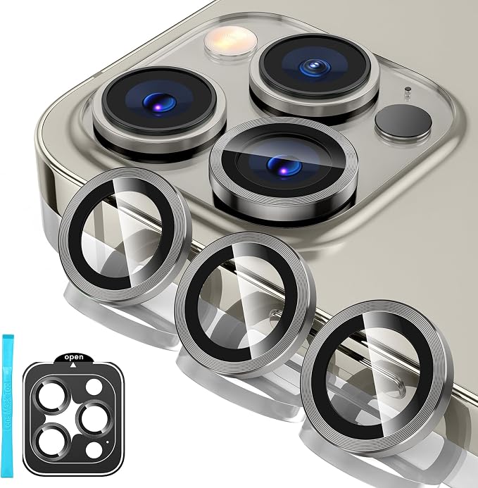 Tensea Camera Lens Protector for iPhone 15 Pro/Pro Max, 9H Tempered Glass, Metal Ring for 6.1/6.7 inch by Tensea