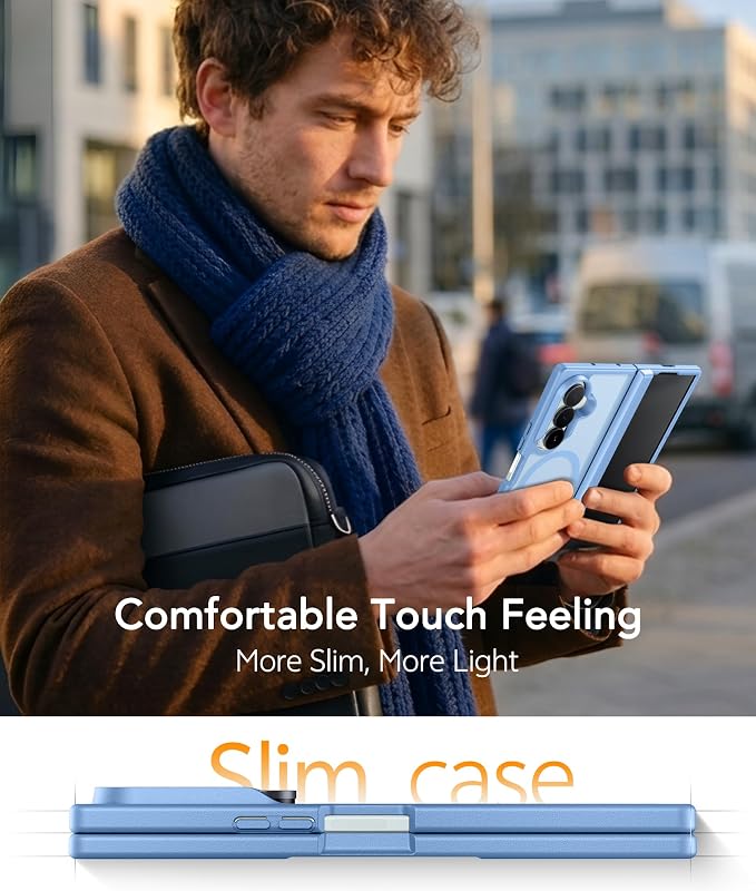 FNTCASE for Samsung Galaxy Z Fold 7 Case, Hinge Protection, Fit for Magsafe | with Screen Protector, Translucent Matte Magnetic Back, 18FT Military Grade Drop Proof, Protective Phone Cover, Light Blue - Image 7