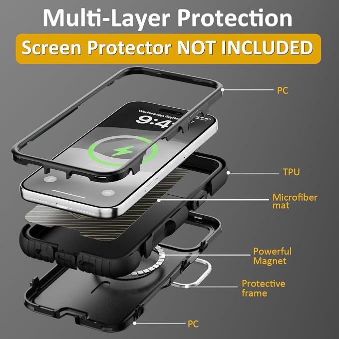 Follaroma Magnetic for iPhone 17 Pro Max Case with Camera Cover Stand,Black | Built-in Glass Camera Cover Stand,Compatible with MagSafe,Heavy Duty Shockproof Protective,Military-Grade Anti-DropDual Case - Image 6