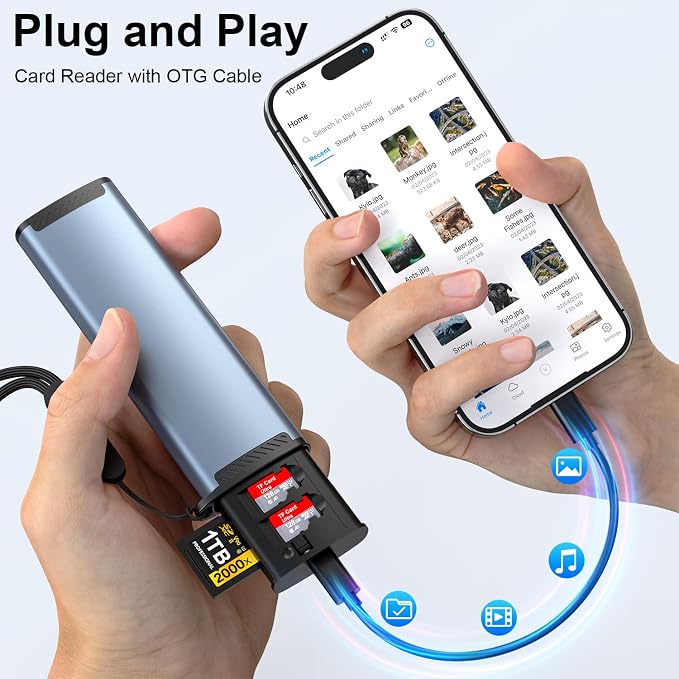SD Card Holder Case with High-Speed USB 3.1 Type-C SD/TF Card Reader, SD Card Reader for iPhone, Android, Trail Cameras and Drones Plug and Play Micro SD Card Reader Adapter - Image 3