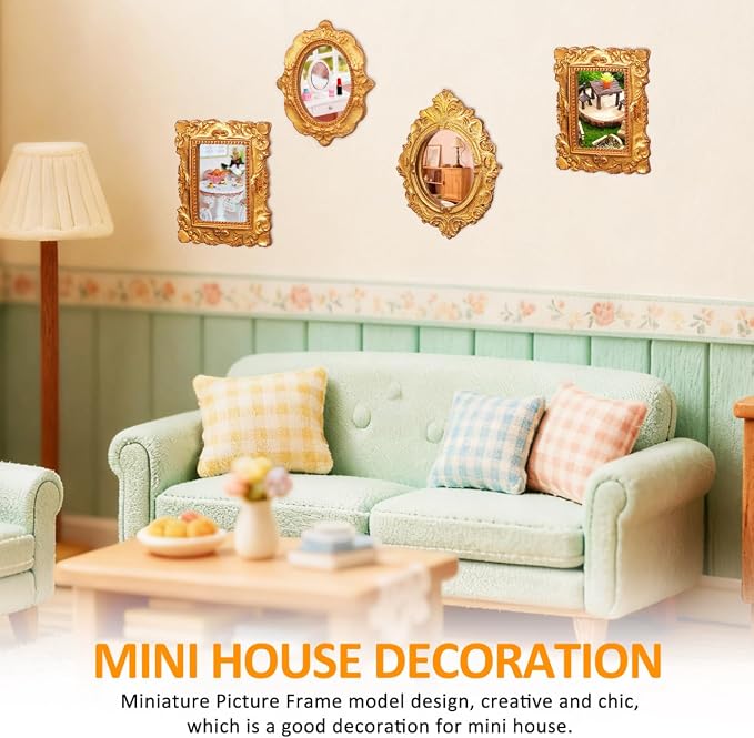 Balacoo 15 Pcs Miniature Photo Frames Mini House Picture Frame Accessories | Resin Antique Baroque Dollhouse Decor, Miniature Picture Frames for Dollhouse DIY Crafts, Jewelry Display, Phone Case 3 Style - Image 5