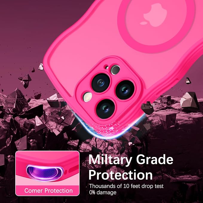 BENTOBEN Magnetic for iPhone 13 Pro Max Case, Cute Wavy [Full Camera Protection][Compatible with MagSafe] Matte Anti-Slip Bumper Women Girls Boys Protective Cover for 13 ProMax 6.7", Hot Pink - Image 6