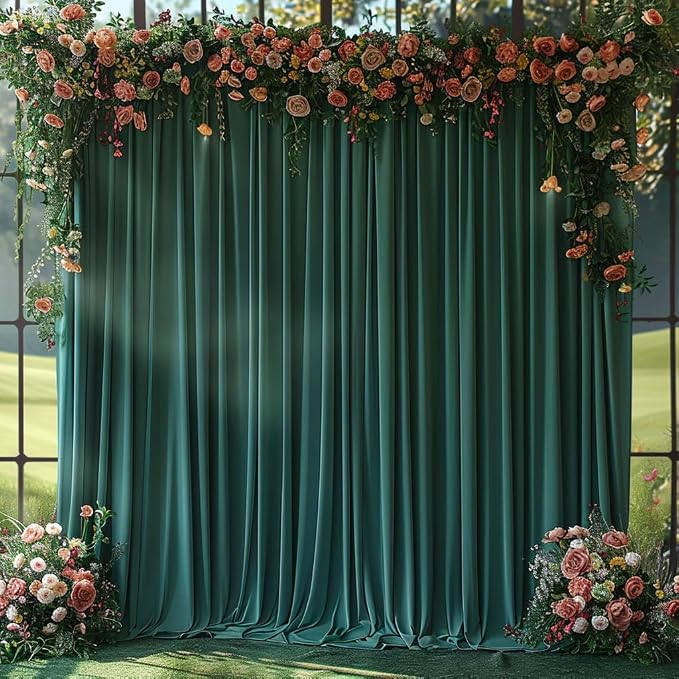 20x10ft Wrinkle Free Hunter Green Backdrop Curtain for Parties Soft Fabric Drapes Wedding Dark Green Curtain Backdrop for Birthday Party Decorations Background for Photography 5x10ft,4 Panels - Image 8