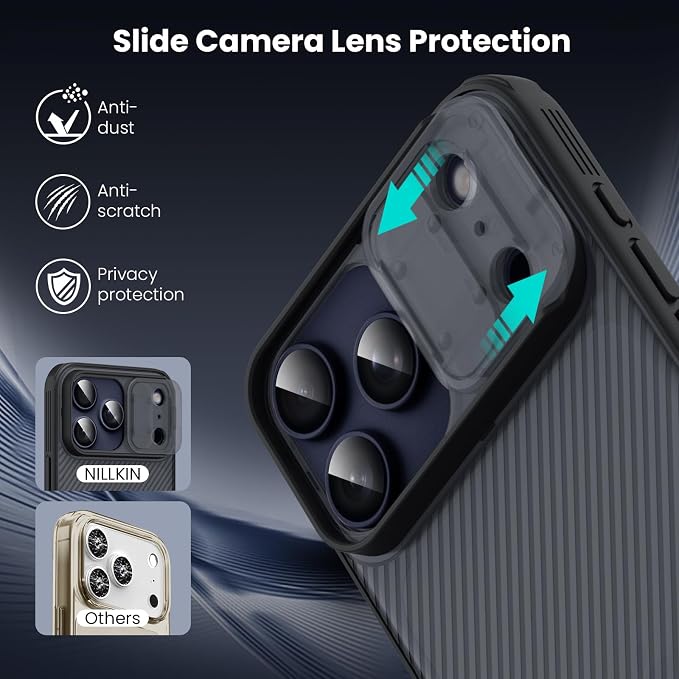 Nillkin for iPhone 17 Pro Case with Slide Camera Cover & Thin Slim Fit | Shockproof Protective | Protector Privacy | Phone Case Camera Lens Protector, Transparent Black - Image 2