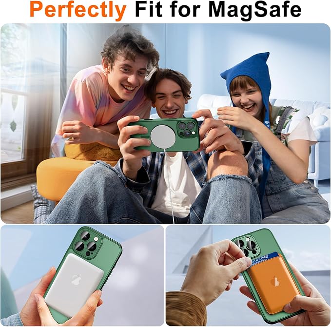for iPhone 14 Pro Max Case with Privacy Screen Protector, Green | Full Camera Protection, Translucent Matte Magnetic, Compatible with MagSafe, Shockproof Phone Cover, Slim Fit - Image 4