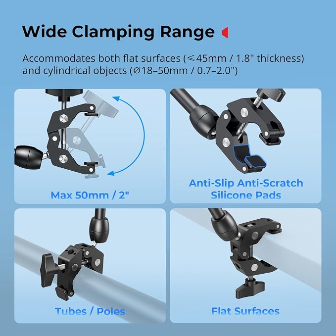 SMALLRIG Desktop Magic Arm Support with Crab-Shaped Clamp Kit, Aluminum Alloy, 24.3x4.5x1.1 in, 0.6lb Payload, for Smartphones, Webcams, Action Cameras, 5624 - Image 4