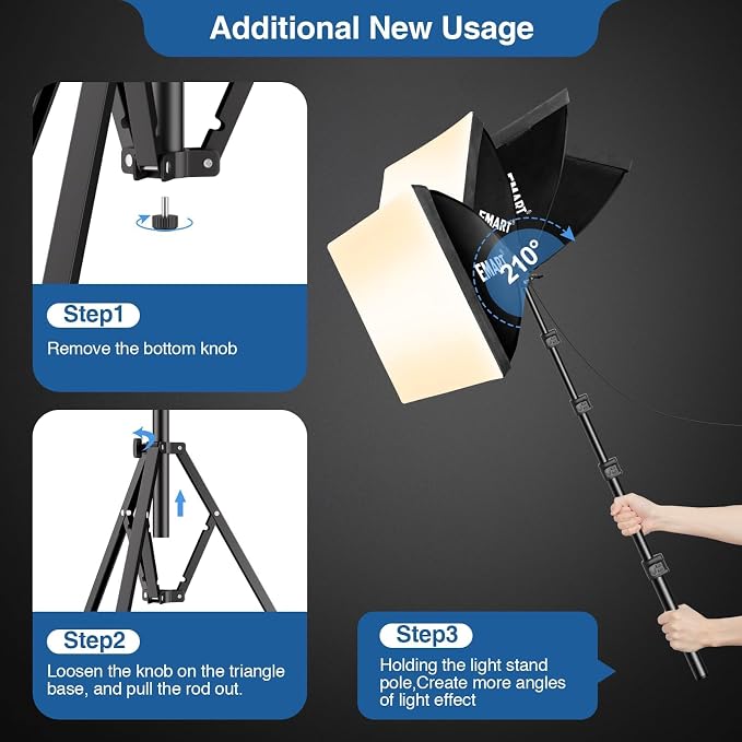 EMART Softbox Lighting Kit 85W 16"x16" Soft Box for Photography Light 1Pack | 3000K-6000K LED Bulbs with Remote, 65" Tripod, Professional Photography Lighting for Studio Lights, Portrait, Video Recording - Image 4