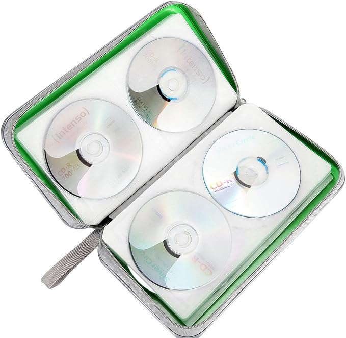 Siveit CD Case Holder, 80 Capacity CD/DVD Case Holders Wallet Hard Plastic CD DVD Disc Cases Storage Binder for Car Home Office Travel (Green) - Image 5