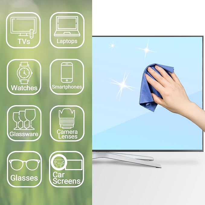 Eco-Fused Microfiber Cleaning Cloths - 10 Colorful Cloths and 2 White Cloths - Ideal for Cleaning Glasses, Spectacles, Camera Lenses, iPad, Tablets, Phones, LCD Screens (Blue/Grey) - Image 2